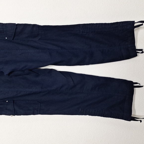 INC International Concepts Navy Blue Lagenlook 100% Linen Utility Cargo Pants 10 - Picture 11 of 15